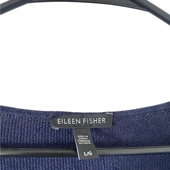 EILEEN FISHER Midnight Blue Striped Alpaca Blend Knit Sweater - Picture 4 of 9